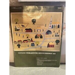 New VTG Coats & Clark Crewel Stitchery Kit Primitive Landscape 5809 Embroidery